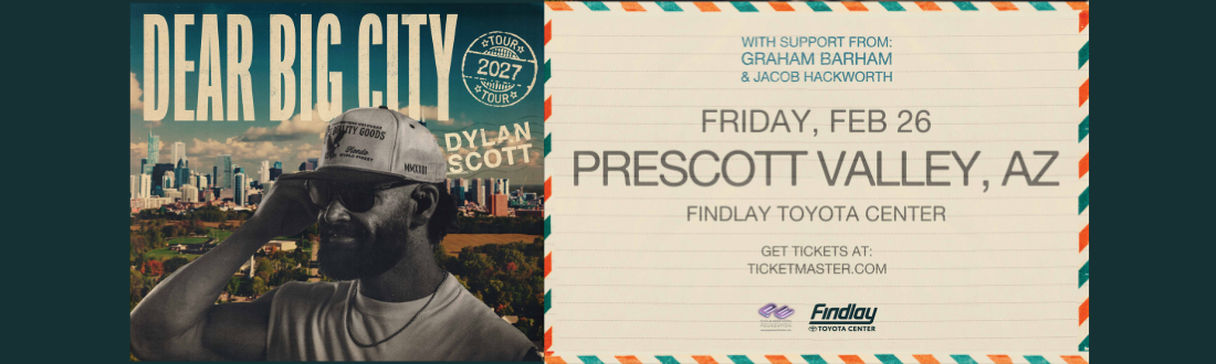 Dylan Scott event flyer for concert at Findlay Toyota Center on February 25, 2027