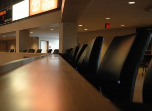 Leather chairs overlooking the arena