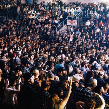 Picture of a packed house at a concert enjoying the show.
